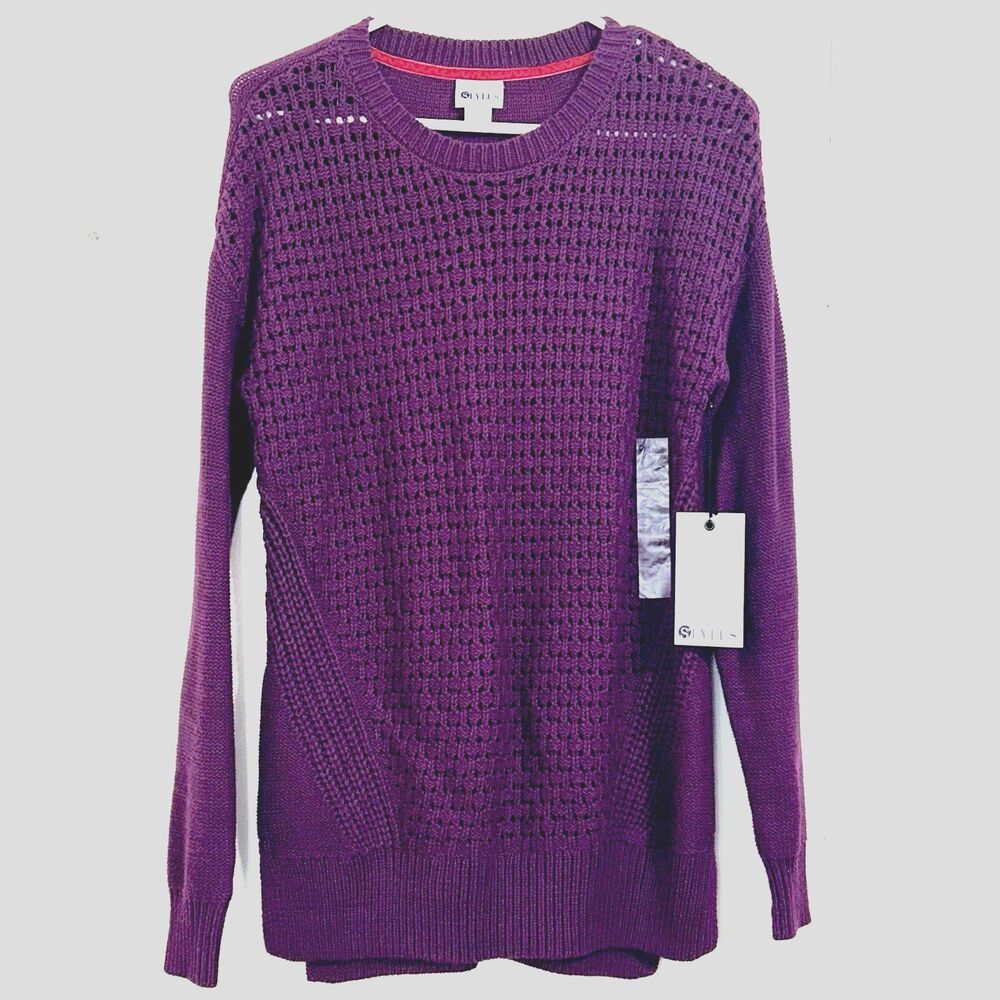 Stylus Women's Sweater Size Small Purple Crewneck Long Sleeve Sweater NWT